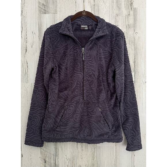 Athleta Womens Fleece Pullover Size Small Gray Sherpa Swirl Pattern Half Zip - Picture 1 of 9
